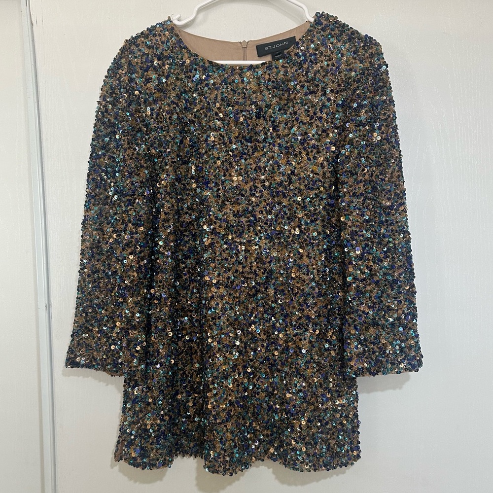 St. John Sequin Shimmer Multi-Color Beaded Silk Top Women’s 6